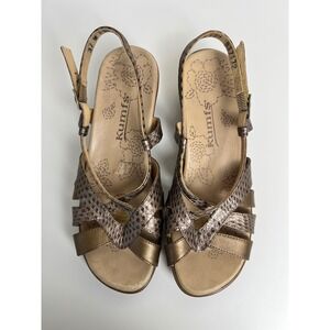 Kumfs Ziera Bronze Metallic Leather Comfort Travel Wedge Sandals EU 37 Boho‎